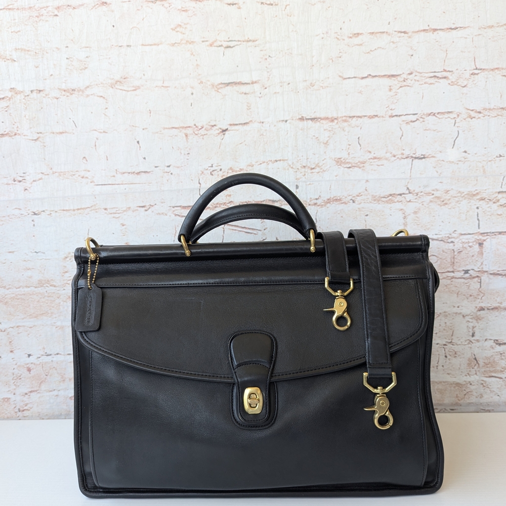 Coach  Vintage Lenox Black Leather Briefcase with Gold Accents - Picture 2 of 16